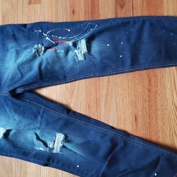 AP Blue by Aphrodite jeans 1XL Distressed dark denim paint splatter High-waisted - Picture 10 of 13